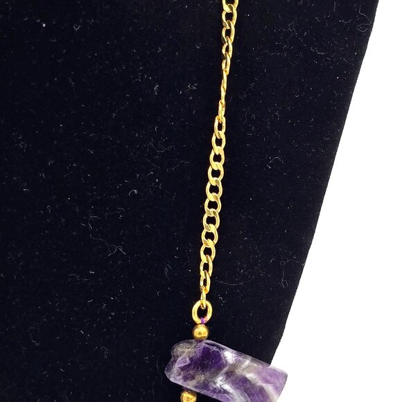 Stauer Amethyst Crystal Raw Point Bib Necklace Gold-Electroplated Spacers - Picture 5 of 8